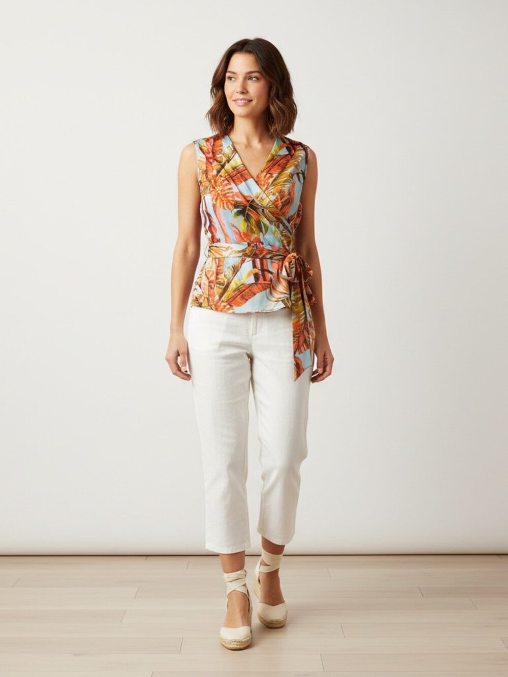 Frank Lyman Tropical Floral Belted Blouse Size 8 NWT NWOT Resort